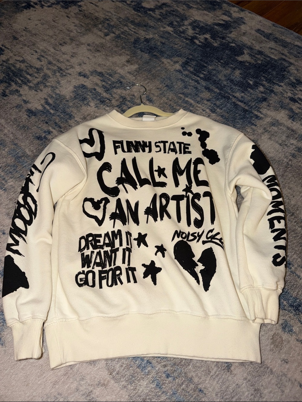Zara Cream Sweatshirt with Black Graffiti Graphics